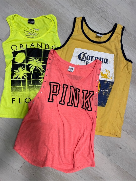 PINK Victoria's Secret Tops - PINK Victoria's Secret Women’s Coral Logo Tank Top with Two Additional Tanks